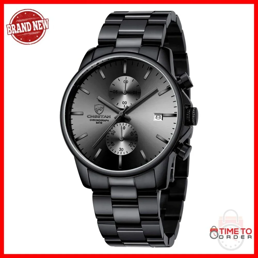 Stainless Steel Chronograph Quartz Watch Waterproof 30M Business Fashion